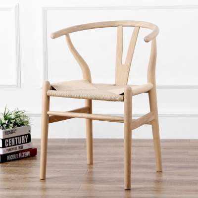 FN-6033 beech wood rattan paper cord seat armrest chair Y chair wishbone dining chair