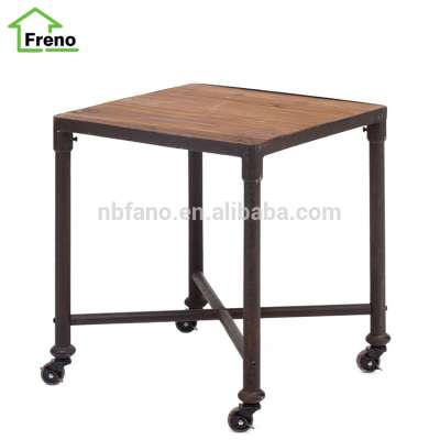 FN-1605 Distressed Natural Vintage Metal Frame Wood Side End Table