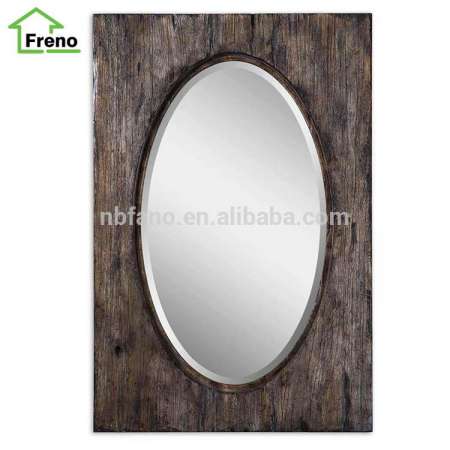 FN-1729 Distressed Wood Mirror Frame Oval Wall Mirror