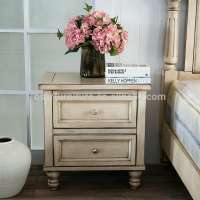 French Country Rococo Furniture Antique White Wooden Nightstand