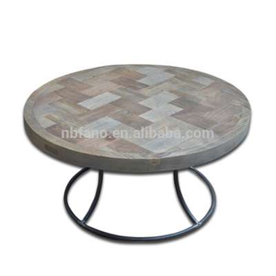 FN-6679 industrial elegant antique metal base wood coffee table