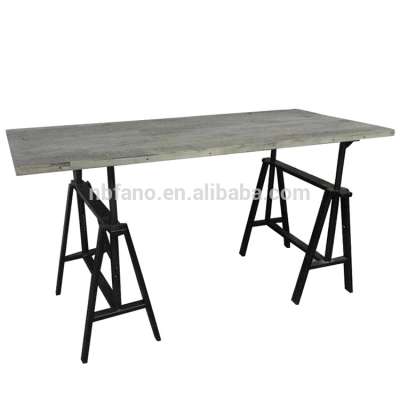 FN-6561 industrial french style metal base reclaimed wood dining table