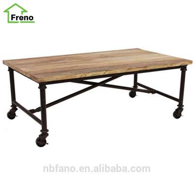 FN-1602 Chinese Vintage Industrial Metal Furniture Wheels Antique Coffee Table