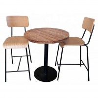 Small Order Accepted Simple Design Wooden and Metal Cafe Table Chair Set